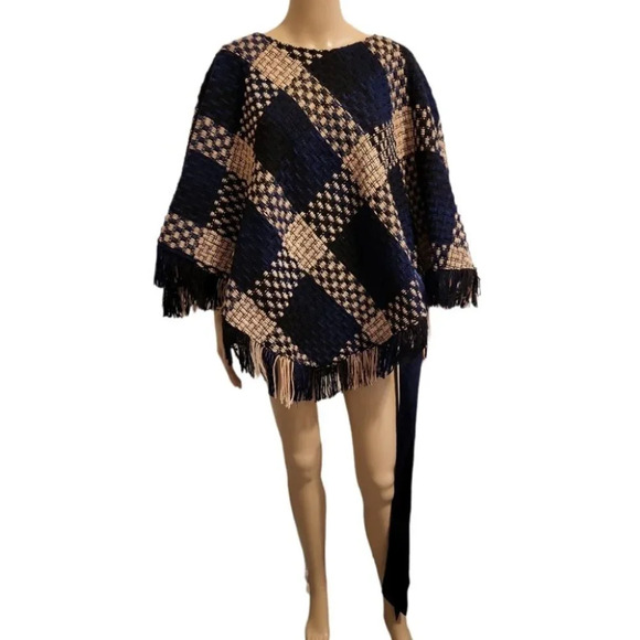Jenny T New York Women's Knit Poncho w/Silk Tie (Size M) - Picture 2 of 6